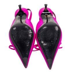 Pre Owned Balenciaga Pink Satin Logo Knife Mules Sandals  Size 37