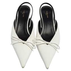 Balenciaga White Leather Knife Bow Slingback Mules Size 37.5