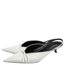 Balenciaga White Leather Knife Bow Slingback Mules Size 37.5