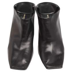 Balenciaga Black Leather Quadro Square Toe Foldable Heel Mules Size 37