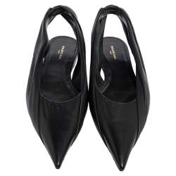 Balenciaga Black Leather Knife Pointed Toe Slingback Flats Size 37