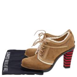 Balenciaga Light Brown Suede And Shearling Chunky Strip Heel Ankle Boots Size 37