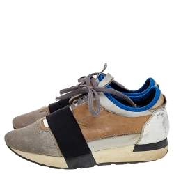 Balenciaga Multicolor Leather/Suede and Fabric Race Runner Sneakers Size 37