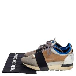 Balenciaga Multicolor Leather/Suede and Fabric Race Runner Sneakers Size 37
