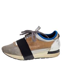 Balenciaga Multicolor Leather/Suede and Fabric Race Runner Sneakers Size 37