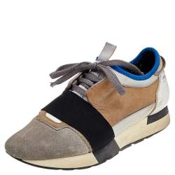 Balenciaga Multicolor Leather/Suede and Fabric Race Runner Sneakers Size 37