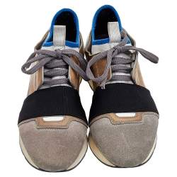Balenciaga Multicolor Leather/Suede and Fabric Race Runner Sneakers Size 37