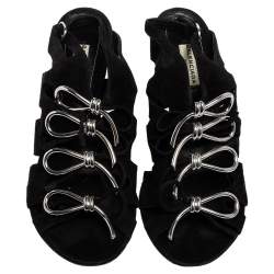 مملوكة مسبقًا صندل بالنسياغا سويدي أسود لولجي قفصي بفيونكة بحزام للكاحل مقاس 38