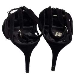 مملوكة مسبقًا صندل بالنسياغا سويدي أسود لولجي قفصي بفيونكة بحزام للكاحل مقاس 38