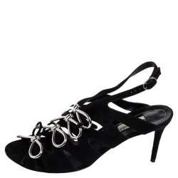 مملوكة مسبقًا صندل بالنسياغا سويدي أسود لولجي قفصي بفيونكة بحزام للكاحل مقاس 38