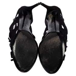 مملوكة مسبقًا صندل بالنسياغا سويدي أسود لولجي قفصي بفيونكة بحزام للكاحل مقاس 38