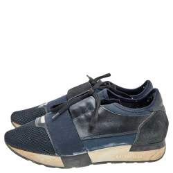 Balenciaga Black/Blue Leather And Mesh Race Runner Sneakers Size 38