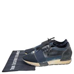 Balenciaga Black/Blue Leather And Mesh Race Runner Sneakers Size 38