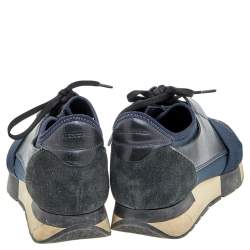 Balenciaga Black/Blue Leather And Mesh Race Runner Sneakers Size 38