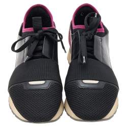 Balenciaga Black/Fuchsia Leather And Mesh Race Runner Sneakers Size 37