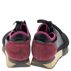 Balenciaga Black/Fuchsia Leather And Mesh Race Runner Sneakers Size 37