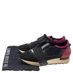 Balenciaga Black/Fuchsia Leather And Mesh Race Runner Sneakers Size 37