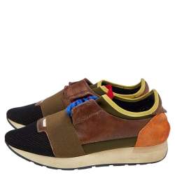Balenciaga Multicolor Leather And Mesh Race Runner Low Top Sneakers Size 38