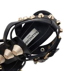 Pre Owned Balenciaga Black Leather Arena Wedge Sandals Size 37