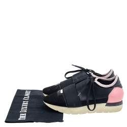 Balenciaga Black/Pink Leather And Mesh Race Runner Sneakers Size 35