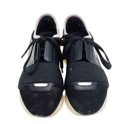 Balenciaga Black/Pink Leather And Mesh Race Runner Sneakers Size 35