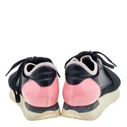 Balenciaga Black/Pink Leather And Mesh Race Runner Sneakers Size 35