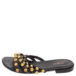 Pre Owned صندل بالنسياغا ارينا جلد أسود مرصع مقاس 35.5