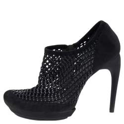 Balenciaga Black Netted Suede Ankle Booties Size 38.5