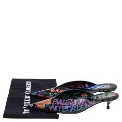 Pre Owned Balenciaga Black Graffiti Leather Knife Pointed Toe Mules Size 37