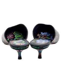 Pre Owned Balenciaga Black Graffiti Leather Knife Pointed Toe Mules Size 37