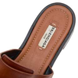 Balenciaga Brown Leather Slide Sandals Size 38