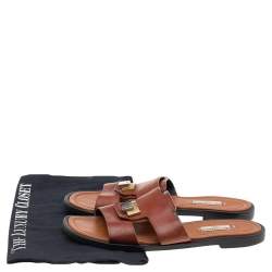 Balenciaga Brown Leather Slide Sandals Size 38