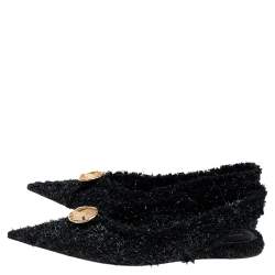 مملوكة مسبقًا صندل بالنسياغا فلات تويت أسود بفتحة كعب مقاس 38 