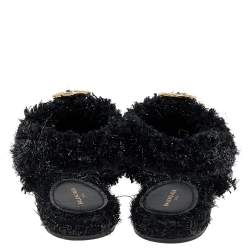 مملوكة مسبقًا صندل بالنسياغا فلات تويت أسود بفتحة كعب مقاس 38 