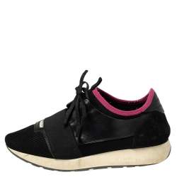 Pre Owned Balenciaga Black Leather And Suede Race Runner Sneakers Size 39