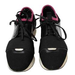 Pre Owned Balenciaga Black Leather And Suede Race Runner Sneakers Size 39