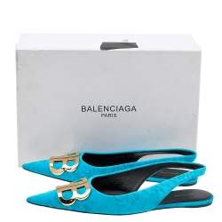 Pre Owned Balenciaga Blue Velvet BB Pointed Slingback Sandals Size 36