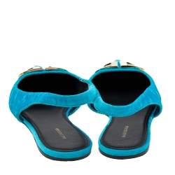 Pre Owned Balenciaga Blue Velvet BB Pointed Slingback Sandals Size 36