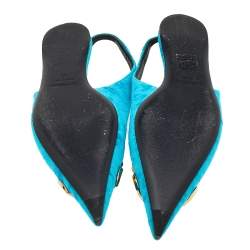 Pre Owned Balenciaga Blue Velvet BB Pointed Slingback Sandals Size 36