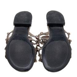 مملوكة مسبقًا Balenciaga Metallic Grey Leather Arena Embellished Flats Size 36