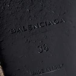 مملوكة مسبقًا Balenciaga Metallic Grey Leather Arena Embellished Flats Size 36