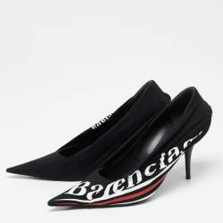 Pre Owned Balenciaga Black Fabric Knife Logo Pointed Toe Pumps Size 39.5