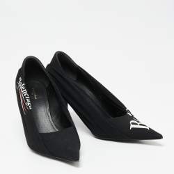 Pre Owned Balenciaga Black Fabric Knife Logo Pointed Toe Pumps Size 39.5