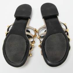 مملوكة مسبقًا حذاء سلايد بالنسياغا فلات جلد رصاصي منقوش مرصع مقاس 38