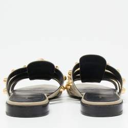 مملوكة مسبقًا حذاء سلايد بالنسياغا فلات جلد رصاصي منقوش مرصع مقاس 38