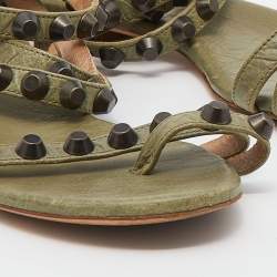 Pre Owned  Balenciaga Green Leather Studded Flat Strappy Sandals Size 39.5