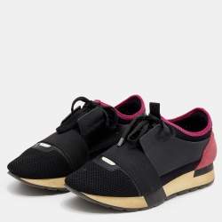 Pre Owned Balenciaga Black/Pink Leather And Suede Race Runner Sneakers Size 39