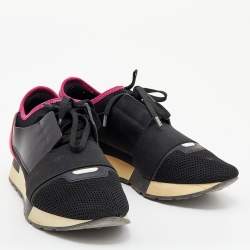 Pre Owned Balenciaga Black/Pink Leather And Suede Race Runner Sneakers Size 39