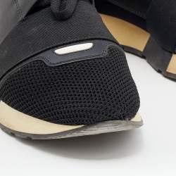 Pre Owned Balenciaga Black/Pink Leather And Suede Race Runner Sneakers Size 39