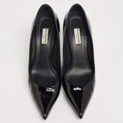 Pre Owned حذاء كعب عالي بالنسياغا جلد لامع أسود مقدمة مدببة مقاس39